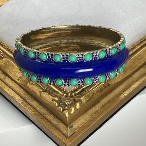 Banana Republic Enamel Hinged Bracelet Blue‎ Green Clamper Preppy Ivy League